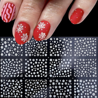 12 Sheets Snowflake Nail Art Stickers 3D Self Adhesive Winter Nail Decals