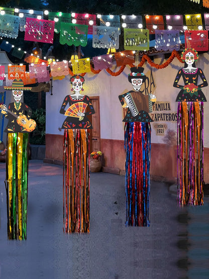 Aovaely 4PCS Day of the Dead Sugar Skull Hanging Decorations Dia De Los Muertos