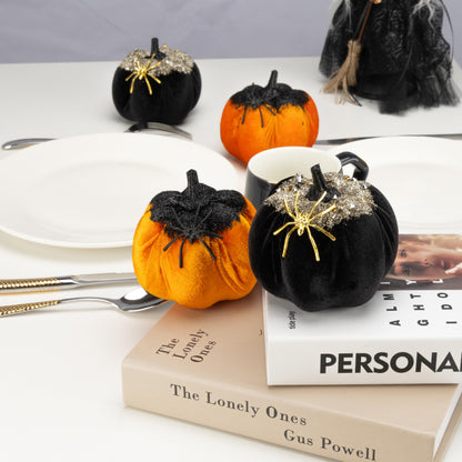 Generic Velvet Halloween Pumpkin Decor 4PCS Black Orange 3.94x3.54in