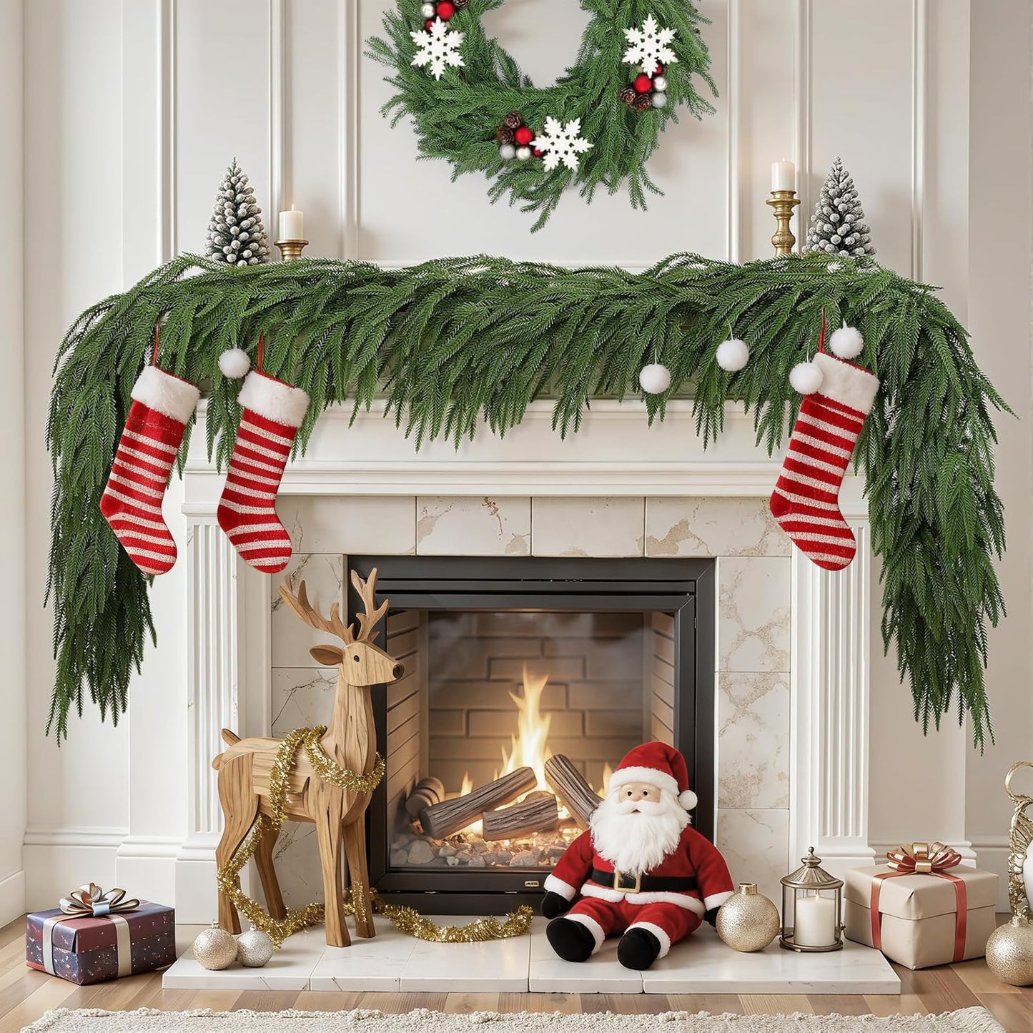 GDENZL 5FT Artificial Norfolk Pine Garland Green Faux Xmas Decor Size 5FT