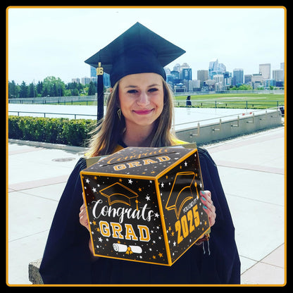 BEISHIDA 2025 Graduation Card Box Black Gold 9x9x9 Inch Party Decor