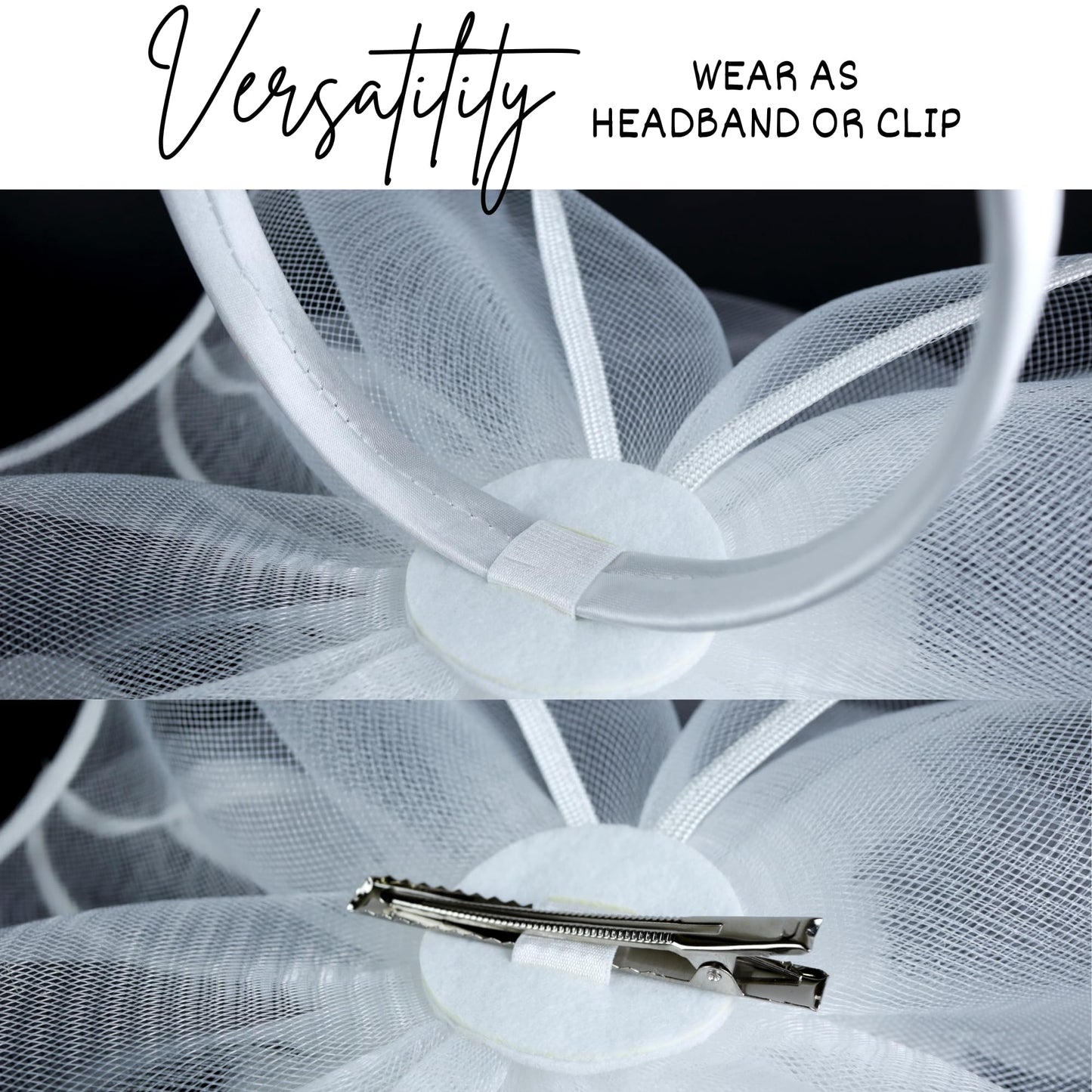 Needzo White Floral Feather Mesh Fascinator Headband Hair Clip One Size