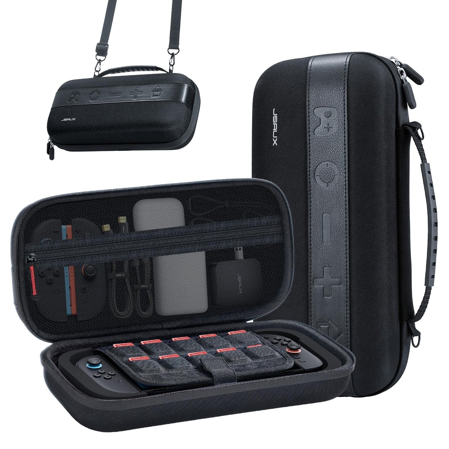 JSAUX Large Capacity Hard Shell Carrying Case Nintendo Switch 2, 20 Slots Black