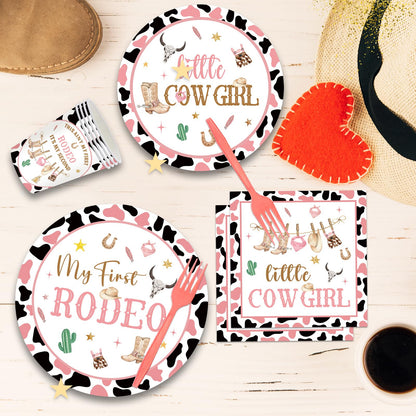 JOYHAPISTAR First Rodeo Birthday Party Supplies Set 120PCS Pink Rustic