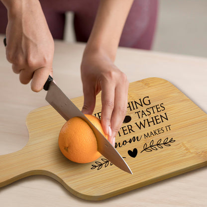 FONDCANYON Cat Mom 15x7 Cutting Board with Handle Kitchen Gift