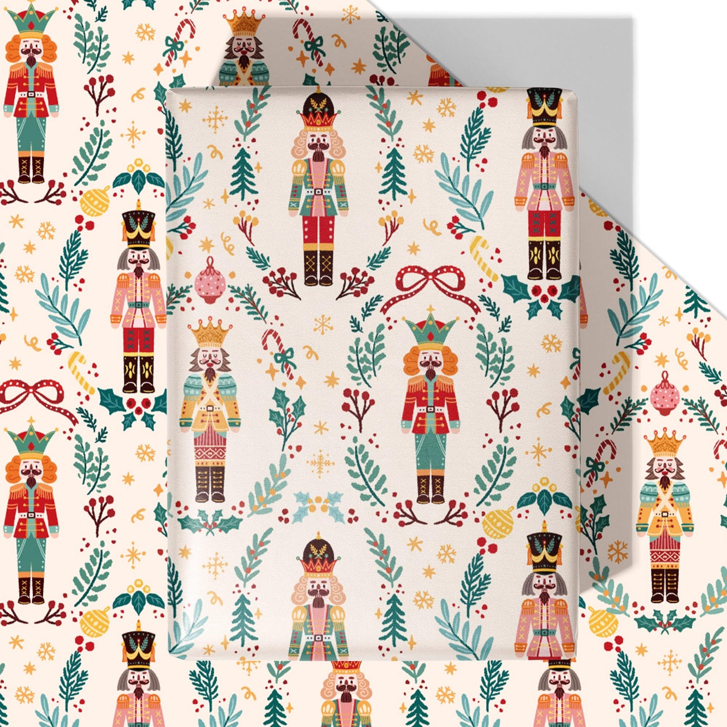 WRAPLULU Nutcracker Christmas Wrapping Paper 4 Jumbo Sheets 28x40in Yellow
