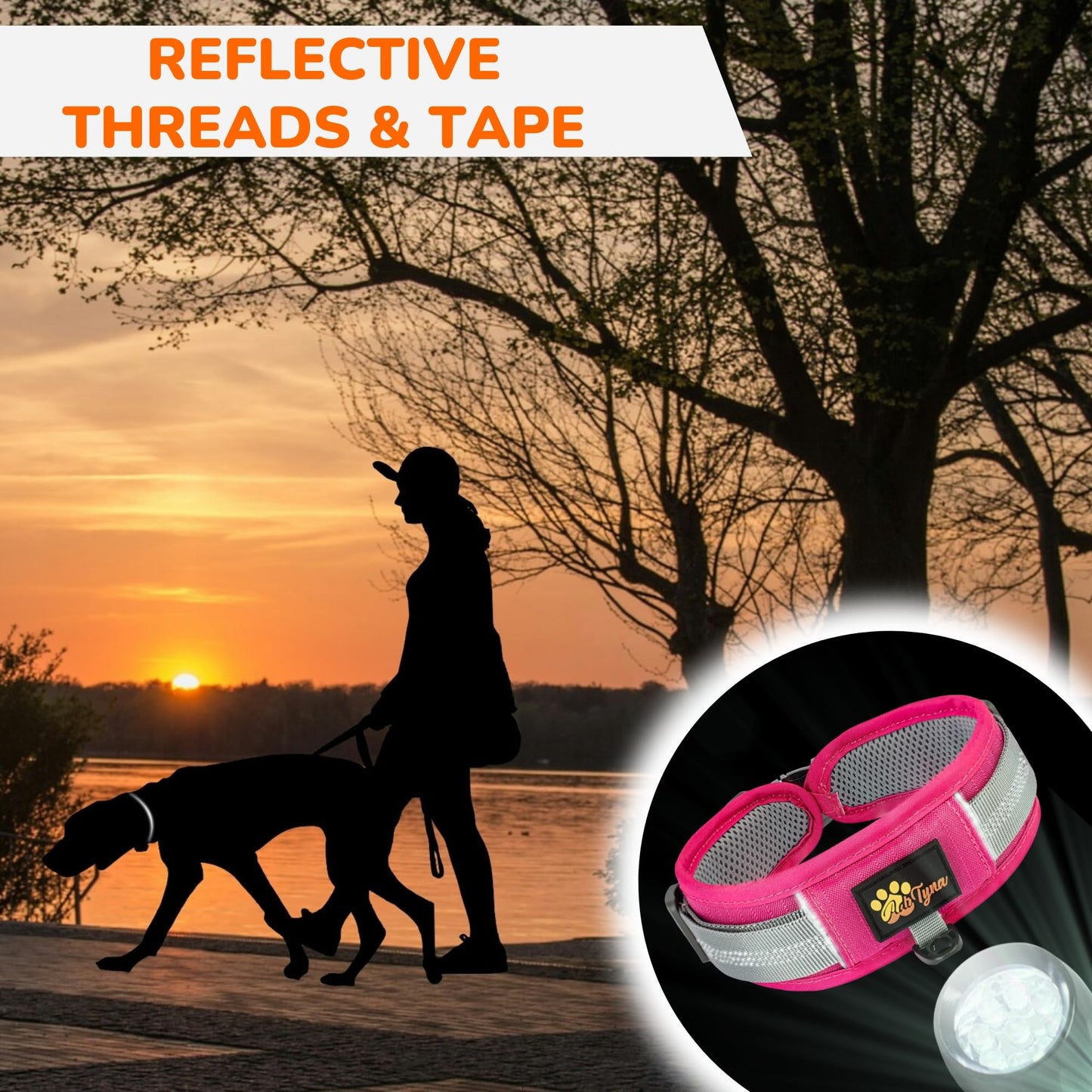 ADITYNA Durable 2-inch AirTag Dog Collar Reflective Metal Buckle Pink Size M