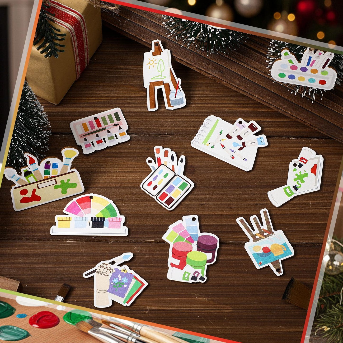 Threehoney 48Pc Wooden Christmas Ornaments Painting Tools Colorful 2.36-2.76in