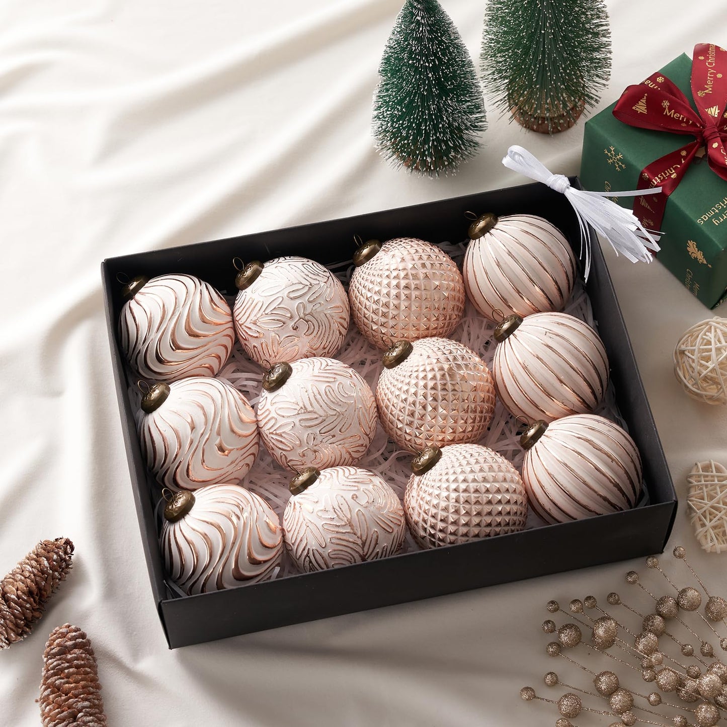 12 Pcs Pink Christmas Tree Ornaments Shatterproof Balls Holiday Decor