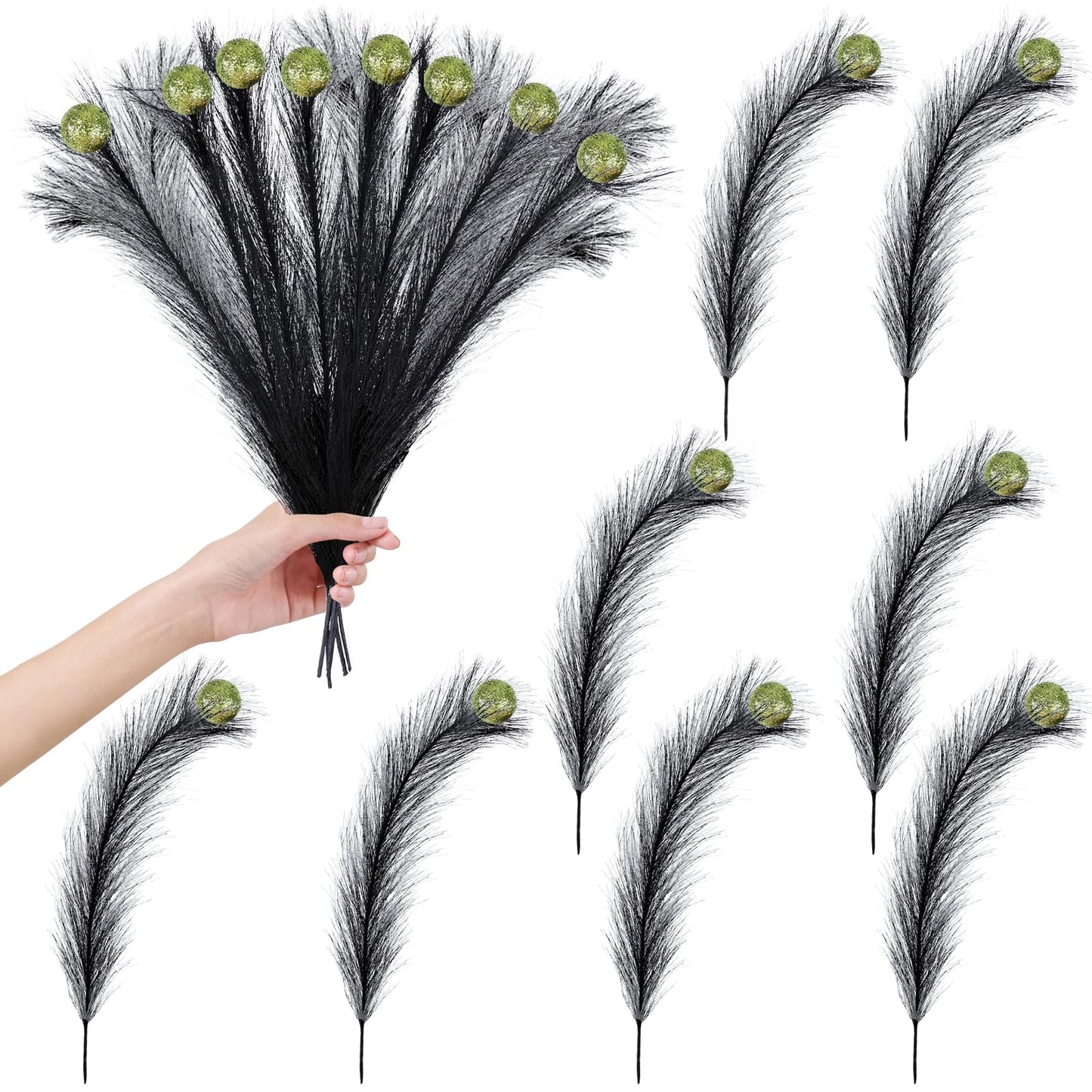 EYNDYN 15 Pcs 17'' Black Feather Christmas Tree Topper Green