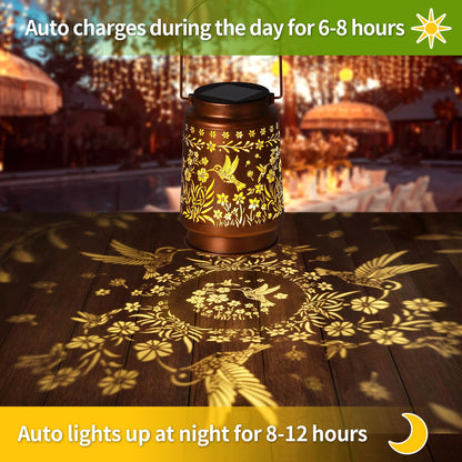 kaakuuki Hummingbird Solar Lantern Outdoor Waterproof Metal LED Bronze