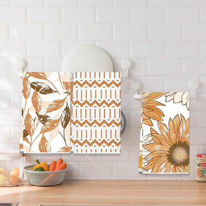 Lebsitey Orange Leaf Pattern Kitchen Towel Set of 4 24x16 Inch Polyester