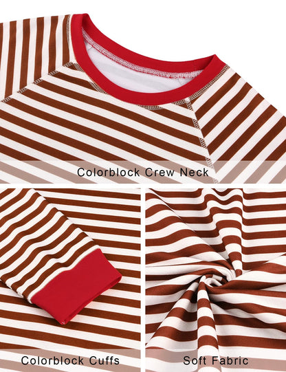 Misyula Style Plus Size Striped Crewneck Sweatshirt Red Brown Size XXL