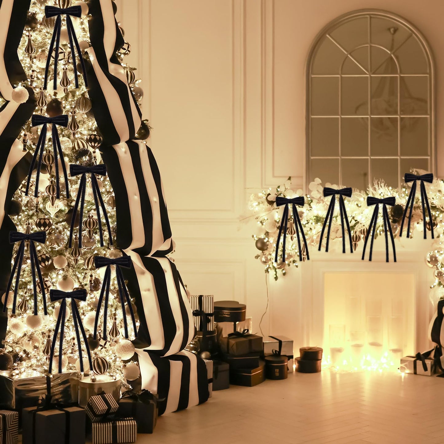 Simgoing Black Velvet Bows Christmas Ornaments 12 Pcs 10x4.5 Inch Rustic