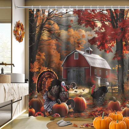 MEHOFOND Thanksgiving Waterproof Fabric Shower Curtain Red Barn 72x72 Inch