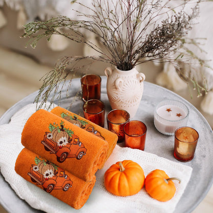 Fanfanwin 3 Pcs Thanksgiving Hand Towels Orange Pumpkin 13.8x29.5 Inch Cotton