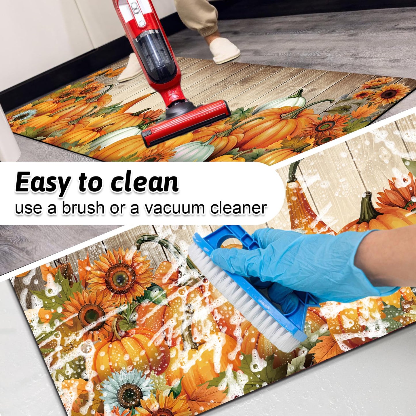 APROPHIC Fall Pumpkin Kitchen Mat Rugs Set of 2 Non Slip Washable 16x24+16x41