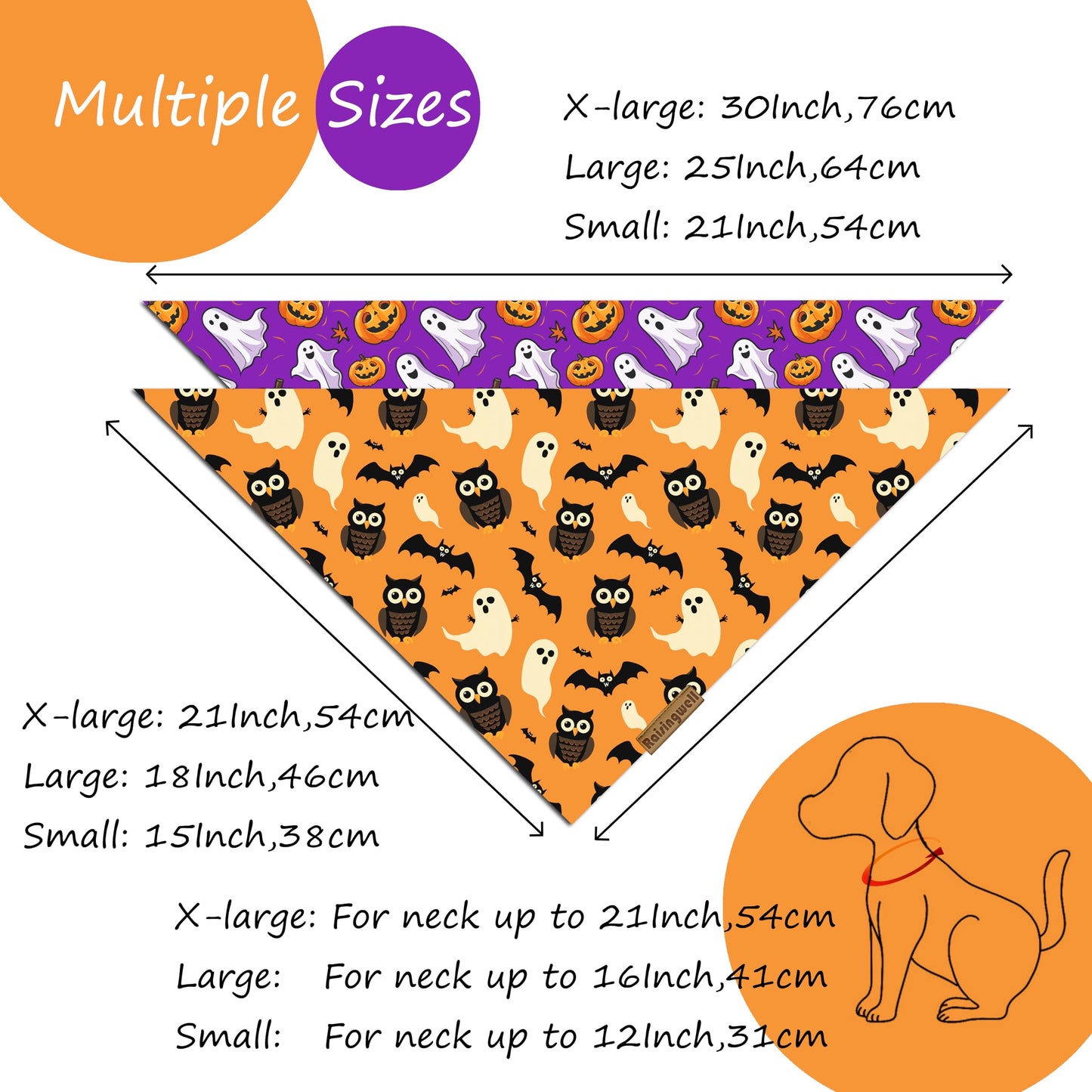 Raisingwell Dog Bandana Halloween N.Helloween 1 Pack Size Large