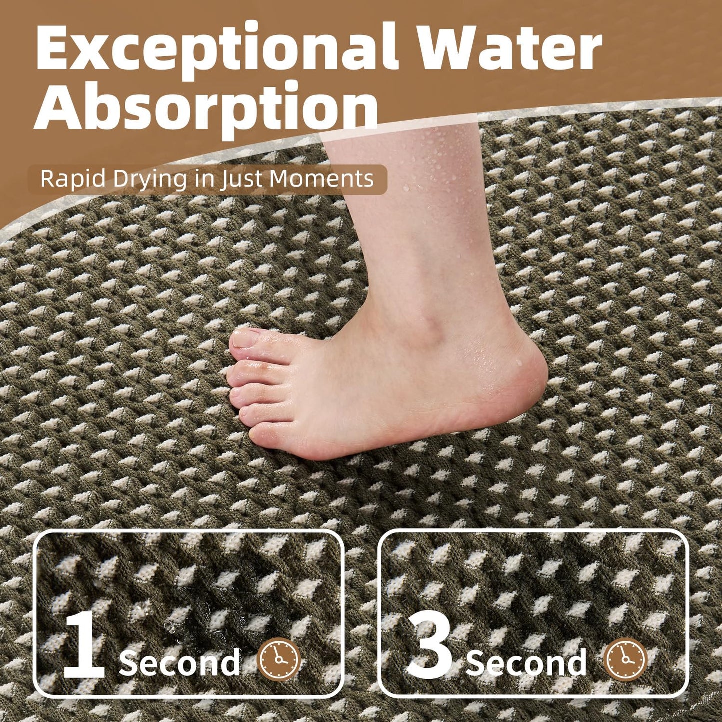 PADOOR Checkered Bath Mat Super Absorbent Non Slip 18x30 Green & Cream