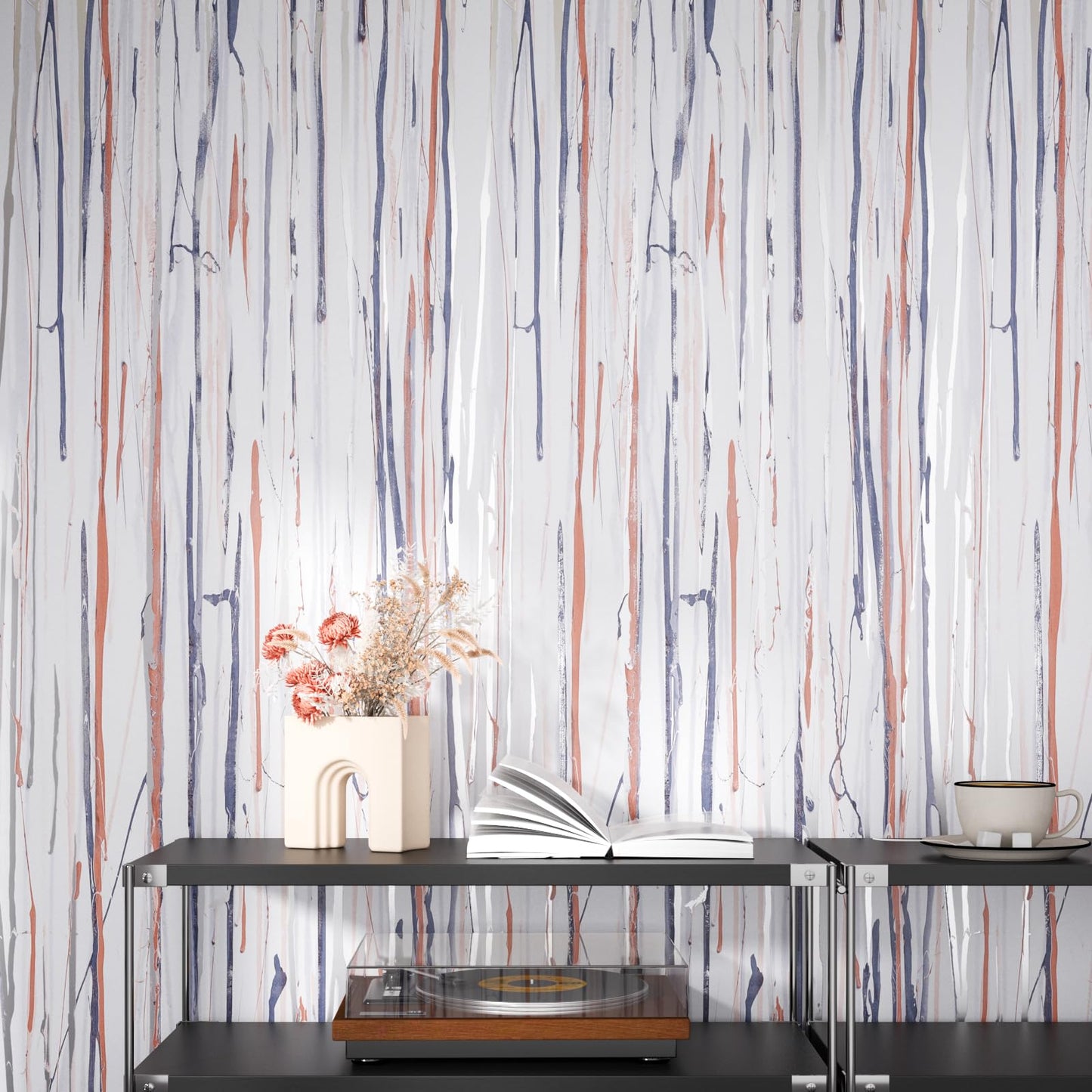 FANCYEASY Grey Grasscloth Peel & Stick Wallpaper 15.7x118in Rustic Vinyl