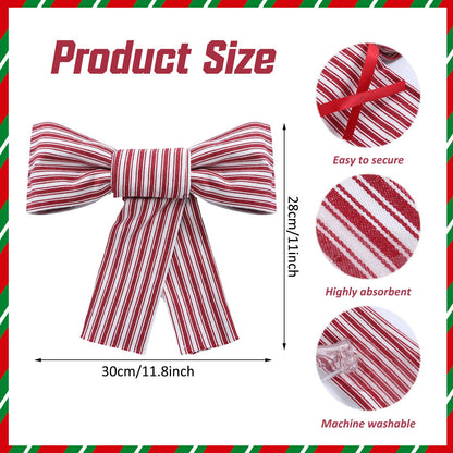 Hungdao Christmas Kitchen Towels 2 Pc Red White Stripes Decorative Bows