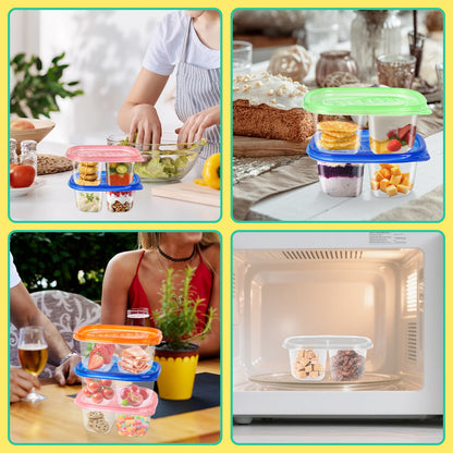 ISUSSER 50Pc Reusable Snack Pack Containers Double Compartment Clear Plastic