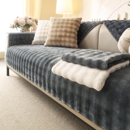 Aucrovee Plush Velvet Non Slip Sofa Cover 3 Cushion 36x70 Light Grey