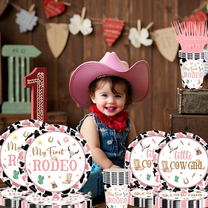JOYHAPISTAR First Rodeo Birthday Party Supplies Set 120PCS Pink Rustic