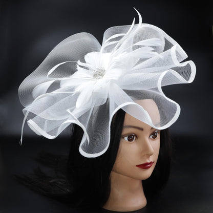 Needzo White Floral Feather Mesh Fascinator Headband Hair Clip One Size