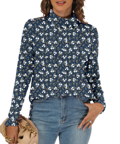 GOUCEHN Women Turtleneck Sweater Pullover Lightweight Blue-White Flo Size XL