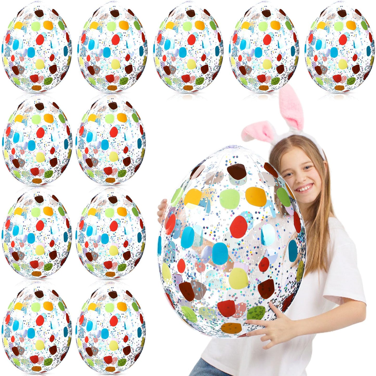 Jetec 12 Pcs Inflatable Easter Eggs 16in Large Glitter PVC Decorations Silver