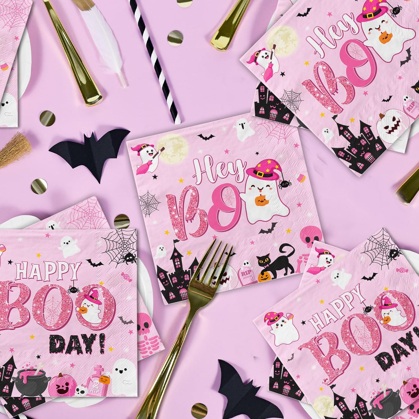 Lenyunge Pink Halloween Birthday Ghost Party Decorations Napkins 48pcs