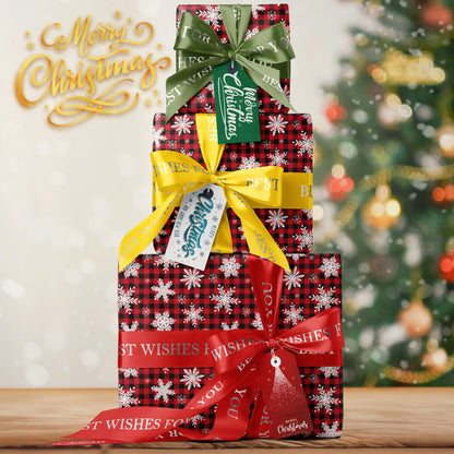 GIOLNIAY Christmas Wrapping Paper Snowflakes Red Black Plaid 28x40 4 Sheets