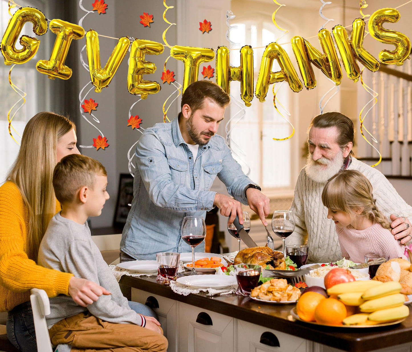 Pardi Give Thanks Banner Balloons 16in Gold Thanksgiving Party Decor Maple Leaf