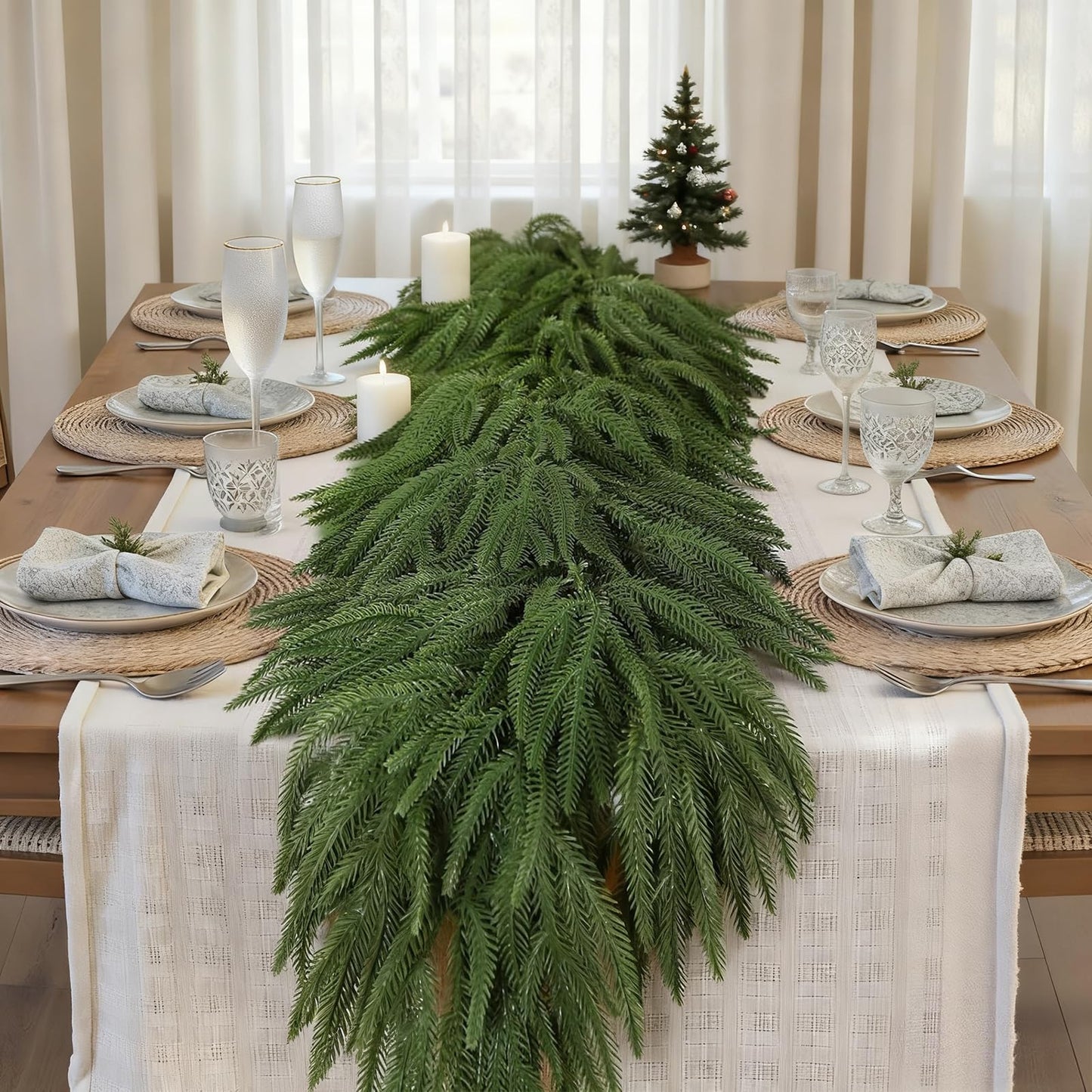GDENZL 5FT Artificial Norfolk Pine Garland Green Faux Xmas Decor Size 5FT