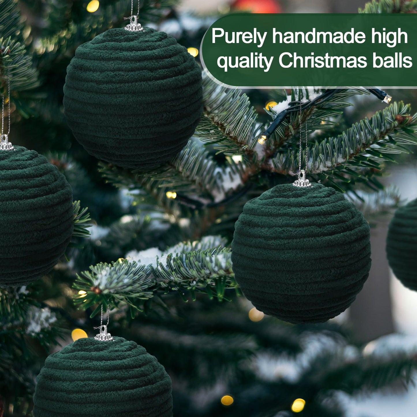 Soulchen 15 Pcs 3.15" Large Green Velvet Flocked Christmas Balls Ornaments