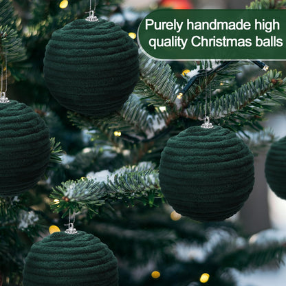 Soulchen 15 Pcs 3.15" Large Green Velvet Flocked Christmas Balls Ornaments