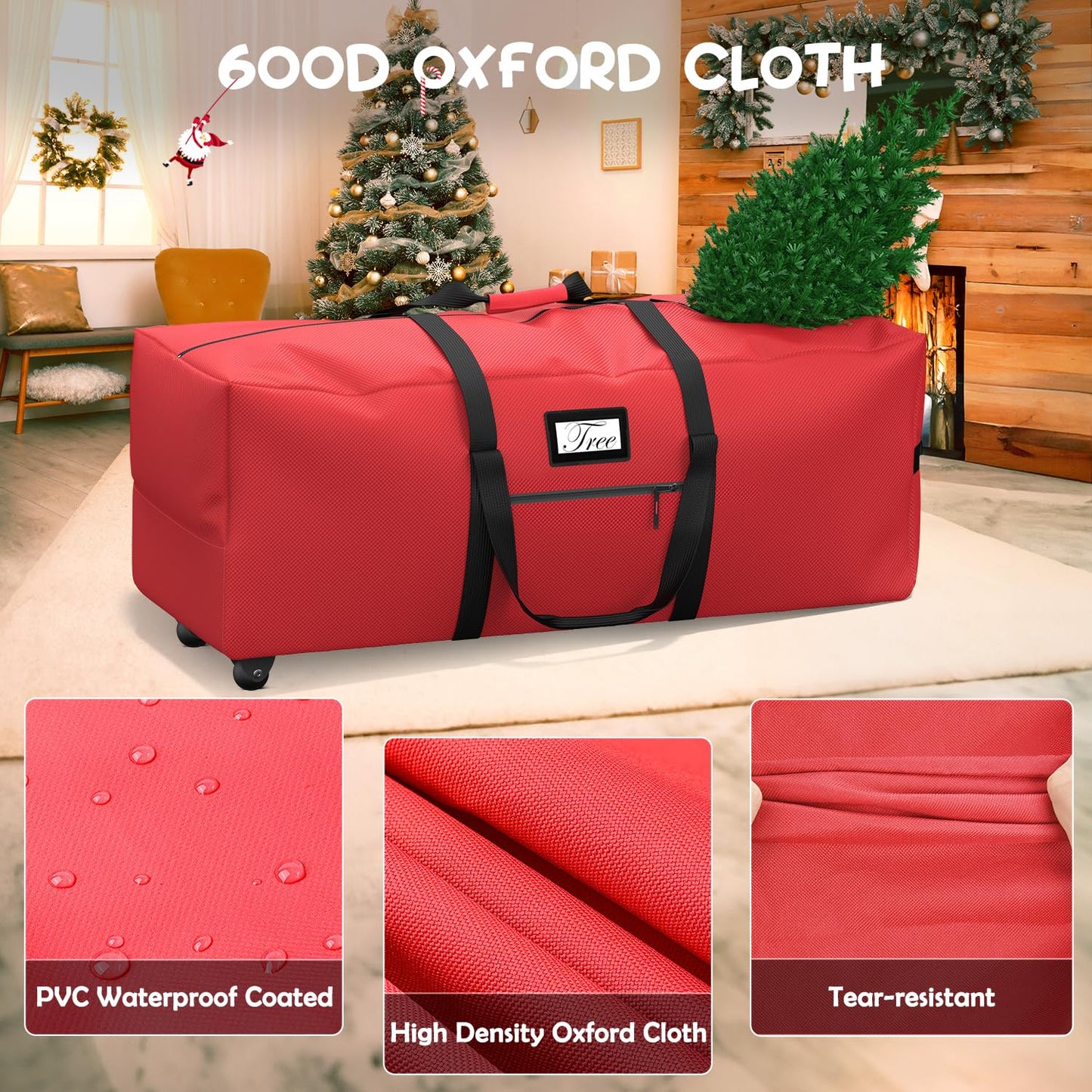 Mrrihand Christmas Tree Storage Bag Heavy-Duty 600D Oxford Red 7.5Ft