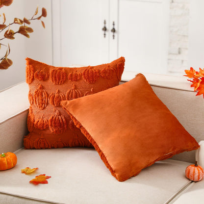 HunnmingRe 2 Pc Pumpkin Throw Pillow Covers 18x18 Orange Autumn Decor