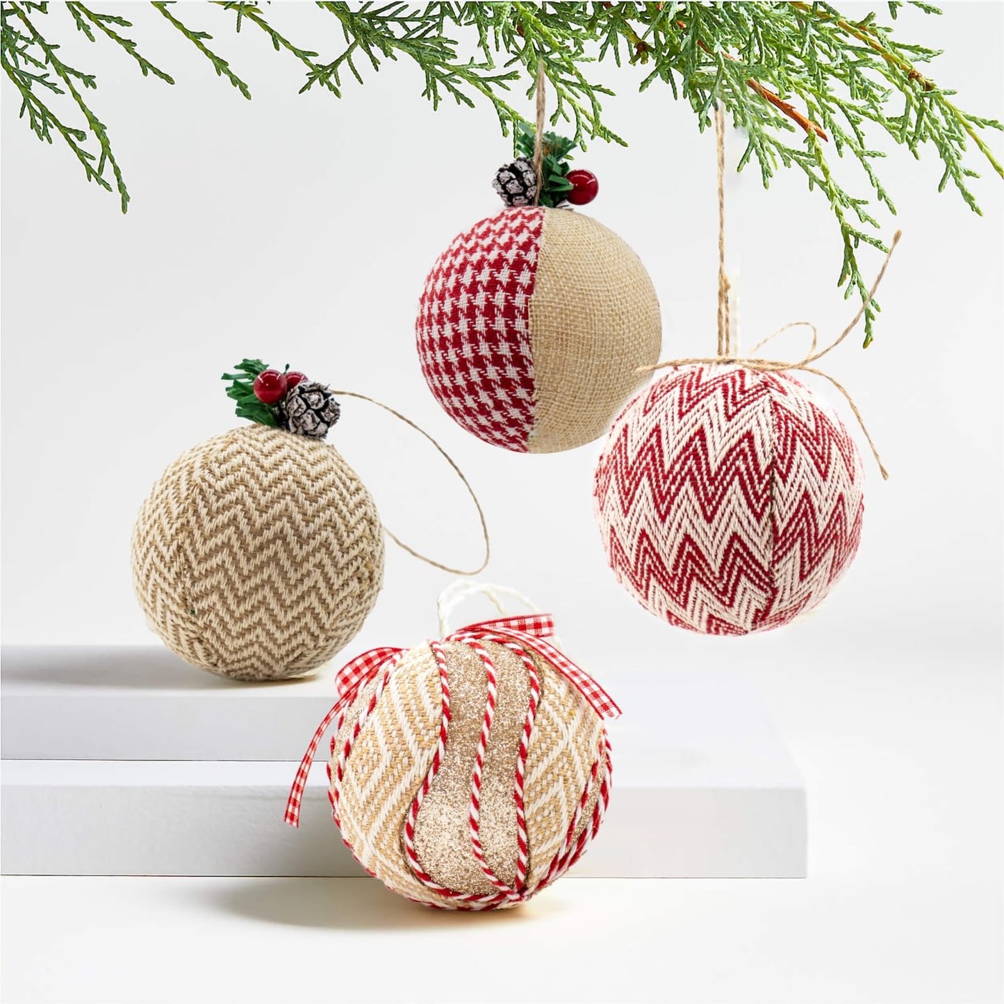 Juncox 12 Pcs Burlap Christmas Ball Ornaments 3.15in Rustic Natural Jute