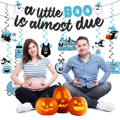 OGMOGKW Halloween Baby Shower Banner Blue A Little Boo Is Almost Due