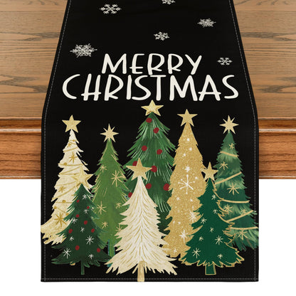 Artoid Mode Xmas Trees Snowflakes Table Runner Black 13x36 Inch