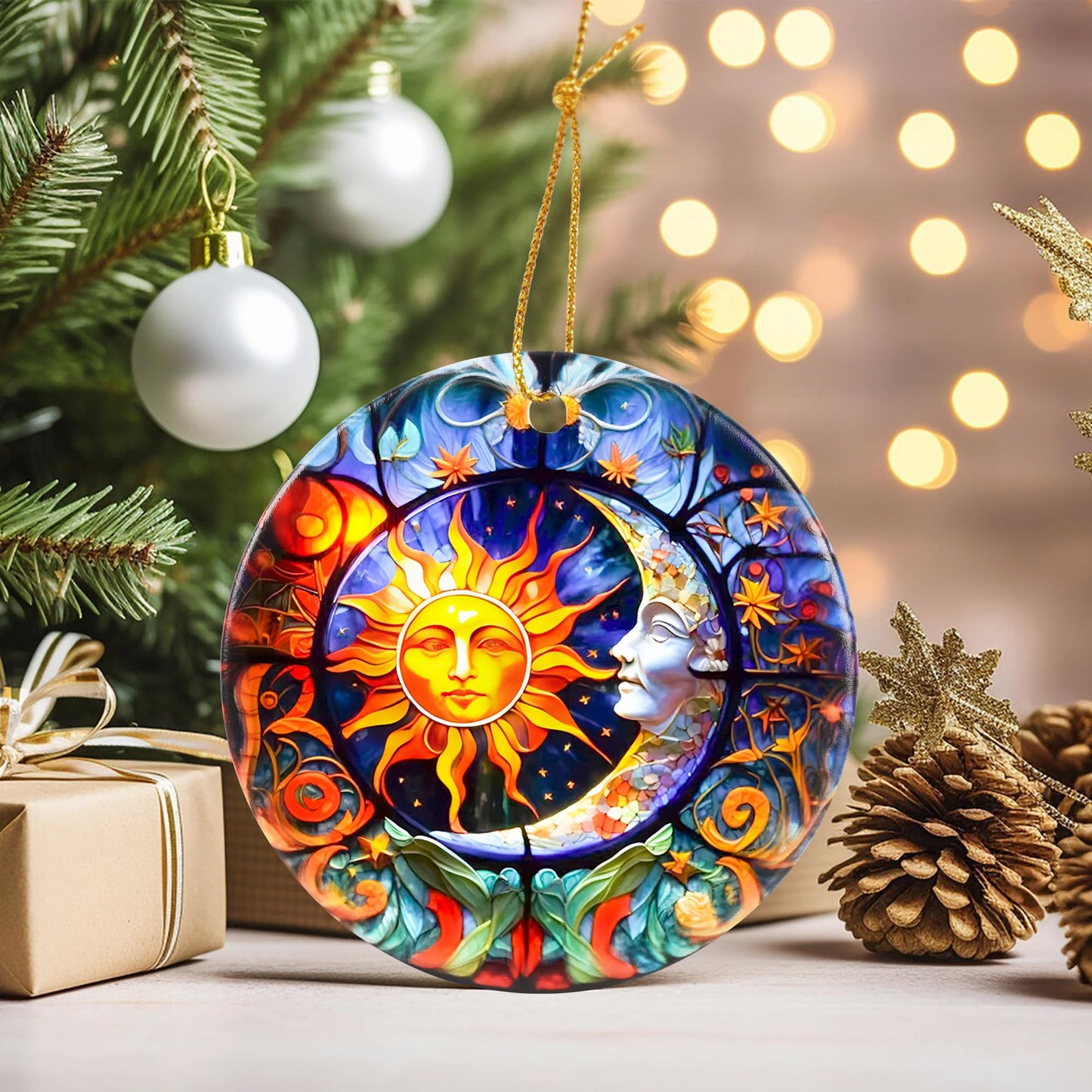 Touber Sun God Christmas Ornament Ceramic Holiday Decor Sun and Moon