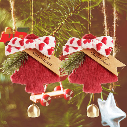 DILAGG Christmas Decorations Fuzzy Tree Ornaments Plush Pendant Gold Bell Red