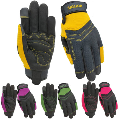 SAVJOB Women's Light-Duty Work Gloves Faux Leather Yellow Size Small