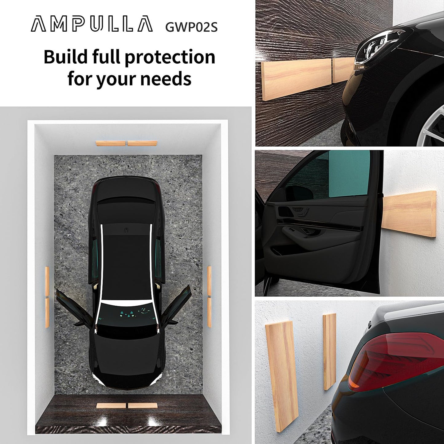 AMPULLA GWP02S Wood Grain Garage Wall Protector Car Door Protectors 2-Pack