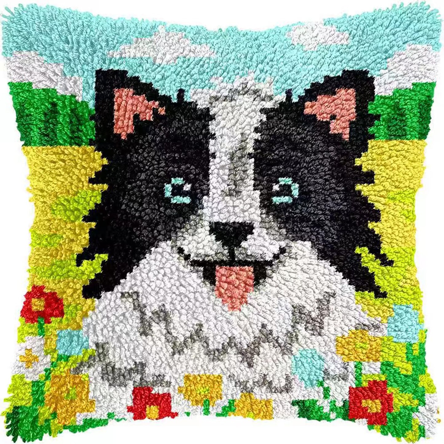 LUDOTEK Colorful Dog Latch Hook Kit Pre-Printed Canvas 17x17 in
