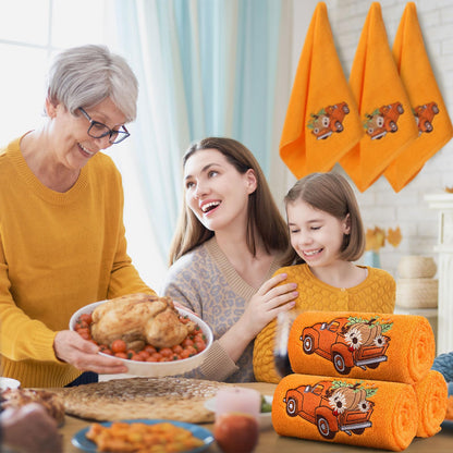 Fanfanwin 3 Pcs Thanksgiving Hand Towels Orange Pumpkin 13.8x29.5 Inch Cotton