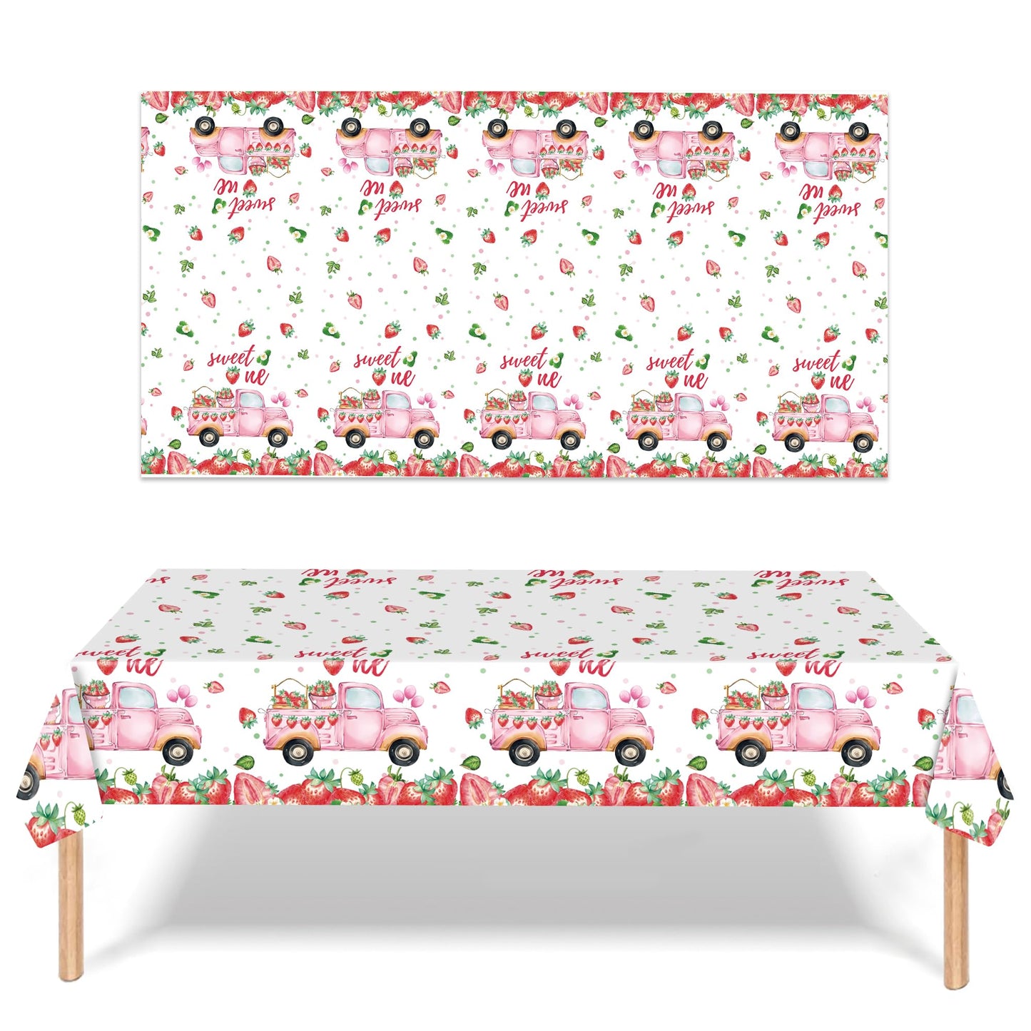 PHOGARY 3 PCS Strawberry Tablecloth Plastic Party Decor Pink 108x54in