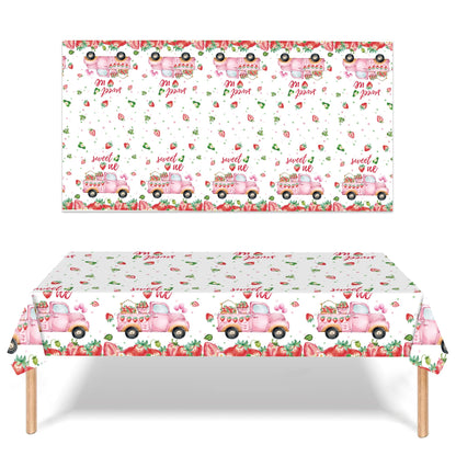 PHOGARY 3 PCS Strawberry Tablecloth Plastic Party Decor Pink 108x54in